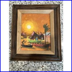 Fritzner Deluy Original Folk Painting Hatian Beach Listed