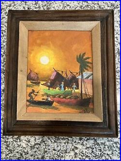 Fritzner Deluy Original Folk Painting Hatian Beach Listed