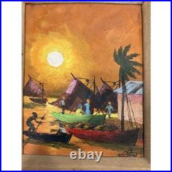 Fritzner Deluy Original Folk Painting Hatian Beach Listed
