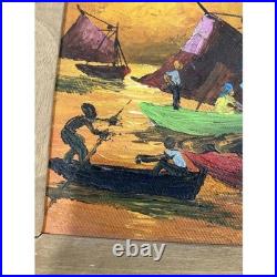 Fritzner Deluy Original Folk Painting Hatian Beach Listed Fritzner Deluy Original Folk Painting Hatian Beach Listed