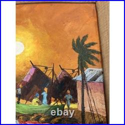 Fritzner Deluy Original Folk Painting Hatian Beach Listed Fritzner Deluy Original Folk Painting Hatian Beach Listed