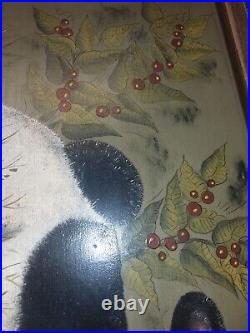 GREEN FOLK BUNNY Oil Painting on Wood LISA HILLIKER Country FOLK ART Rabbit