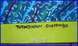 GUATEMALAN FOLK ART PAINTING Totonicapán Guatemala, Women Figures Blue Green
