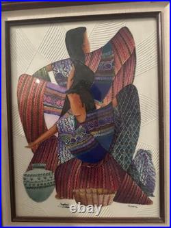 GUATEMALAN FOLK ART PAINTING Women Figures Signed Alvarez JOYABAJ