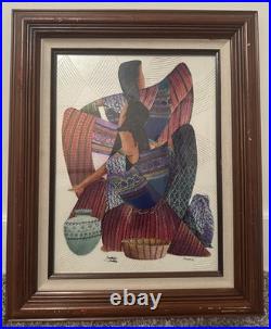 GUATEMALAN FOLK ART PAINTING Women Figures Signed Alvarez JOYABAJ