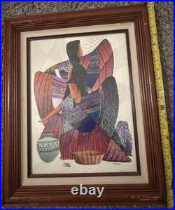 GUATEMALAN FOLK ART PAINTING Women Figures Signed Alvarez JOYABAJ