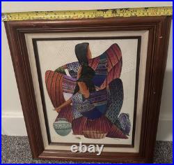 GUATEMALAN FOLK ART PAINTING Women Figures Signed Alvarez JOYABAJ