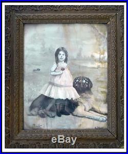 GUS FINK Art ORIGINAL Painting lowbrow Antique folk Horror EMMA AND HER DOG