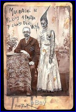 GUS FINK Art ORIGINAL outsider lowbrow ooak folk antique horror brut MARRIAGE