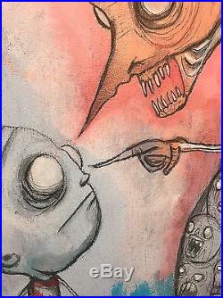 GUS FINK ORIGINAL art Painting Acrylic lowbrow folk surreal FACE YOUR FEARS
