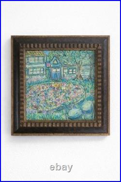 Garden Cottage Painting Framed Mixed Media Folk Impressionist 10x10