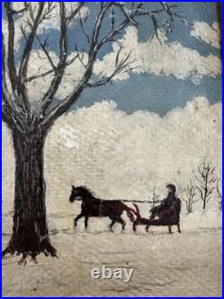 Genuine American Folk Art Winter Snow Scene On Linoleum Signed Jim Beam