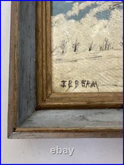Genuine American Folk Art Winter Snow Scene On Linoleum Signed Jim Beam