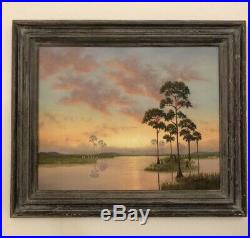George Bucker South Florida Folk Art, HighWayMen Everglades Sunset Oil Canvas