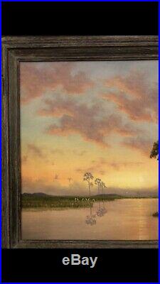 George Bucker South Florida Folk Art, HighWayMen Everglades Sunset Oil Canvas