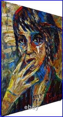 Girl Portrait Oil? Painting Realism Art? Signed Vintage Original Outsider Scream A