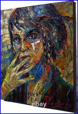Girl Portrait Oil? Painting Realism Art? Signed Vintage Original Outsider Scream A