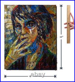 Girl Portrait Oil? Painting Realism Art? Signed Vintage Original Outsider Scream A