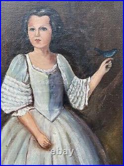 Girl With Bird 1935 Renaissance Style Female Portrait Antique Folk Oil Painting