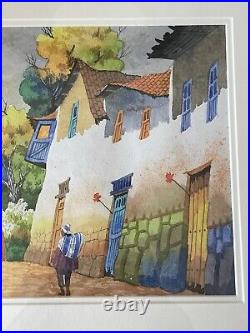 Gorgeous Water Color Peruvian Village Street Scene Framed Signed Jorge'06