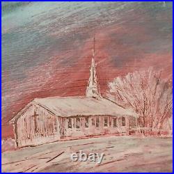 Great Church Folk Art Painting On Red Hill Framed Signed by Max Kravt Expressive