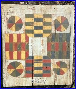Great Early 20th Century Painted Wood Parcheesi Folk Art Game Board