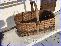 Great Old Antique Split Ash Painted Country Apple Basket Folk Art