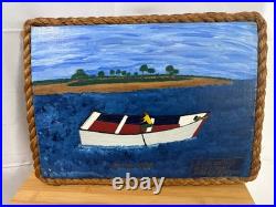 GullahFolk Woodburning Painting Rev. J. F. Simmons Da Row Boat Signed