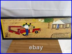 Gullah Folk Art Woodburning Painting Rev. J. F. Simmons Cadillac Truck Signed