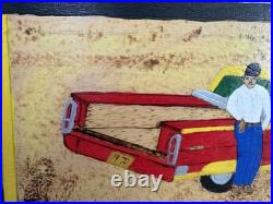 Gullah Folk Art Woodburning Painting Rev. J. F. Simmons Cadillac Truck Signed