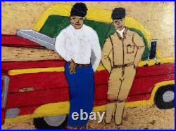 Gullah Folk Art Woodburning Painting Rev. J. F. Simmons Cadillac Truck Signed