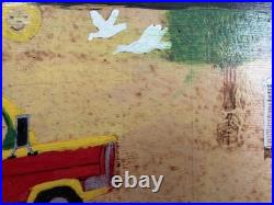 Gullah Folk Art Woodburning Painting Rev. J. F. Simmons Cadillac Truck Signed