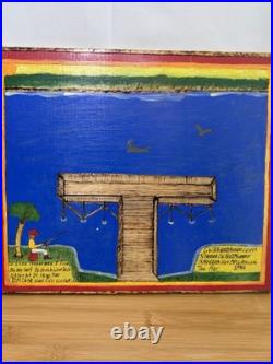 Gullah Folk Art Woodburning Painting Rev. J. F. Simmons Lone Fisherman Signed