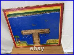 Gullah Folk Art Woodburning Painting Rev. J. F. Simmons Lone Fisherman Signed