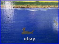 Gullah Folk Art Woodburning Painting Rev. J. F. Simmons Lone Fisherman Signed