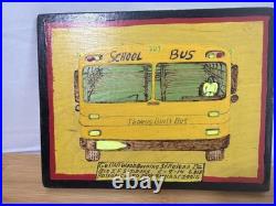 Gullah Folk Art Woodburning Painting Rev. J. F. Simmons School Bus Signed