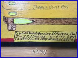 Gullah Folk Art Woodburning Painting Rev. J. F. Simmons School Bus Signed