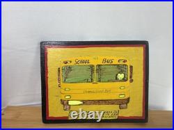 Gullah Folk Art Woodburning Painting Rev. J. F. Simmons School Bus Signed