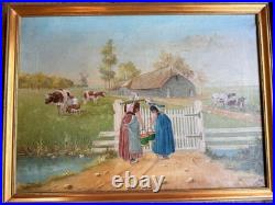 Gustav Behncke 1930 Original Oil Painting Oshkosh Wisconsin Farm Folk Art Framed