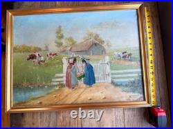 Gustav Behncke 1930 Original Oil Painting Oshkosh Wisconsin Farm Folk Art Framed