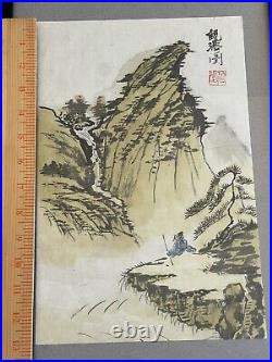 HANDMADE Watercolor Waterfall Ink Wall Art Signed Folk Art Japan
