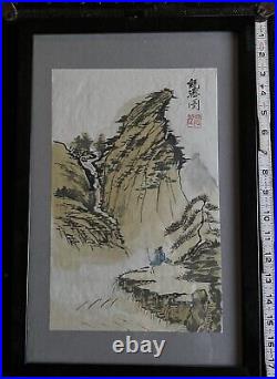 HANDMADE Watercolor Waterfall Ink Wall Art Signed Folk Art Japan