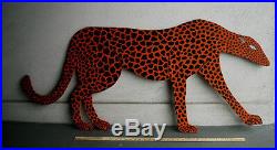 HOWARD FINSTER Cheetah 1985 Painting Plywood 4.5 ft wide Outsider U. S. Folk Art