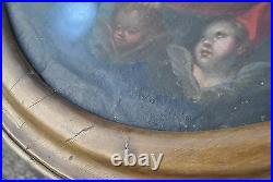 HUGE + MAGNIFICENT Mexican 19th Century Retablo Oval Painting Holy Trinity