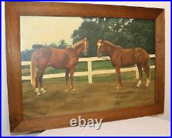 HUGE vintage original Ellen Paula Orrego 1976 Folk Art two horse painting art