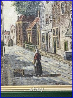 H. J. Topman Signed Original Oil On Canvas Woman In Old Town Painting H. J. Topman Signed Original Oil On Canvas Woman In Old Town Painting