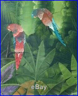 Haiti Folk Art Naif Painting By Claudy Boucicaut Haitian Forest And Birds 16x20
