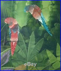 Haiti Folk Art Naif Painting By Claudy Boucicaut Haitian Forest And Birds 16x20
