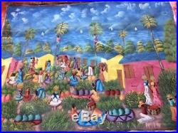 Haitian Folk Art Oil On Canvas Painting by Alaby, large size 40 X 30