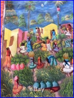 Haitian Folk Art Oil On Canvas Painting by Alaby, large size 40 X 30